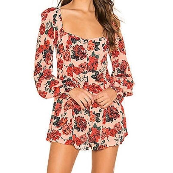 Beach Riot Pants - Beach Riot Sailor All Over Floral Rose Print Long Sleeve Button Romper Small